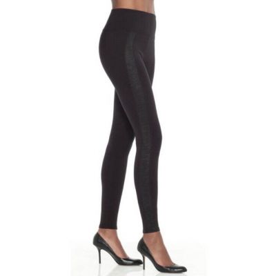 SPANX Ready To Wow High Rise Snakeskin Side Stripe Panel Black Medium Leggings